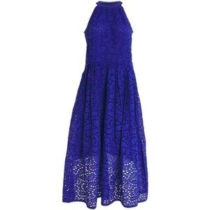 ME+EM Blue Lace Flower Broderie Halterneck Maxi Dress - size 8, runs large